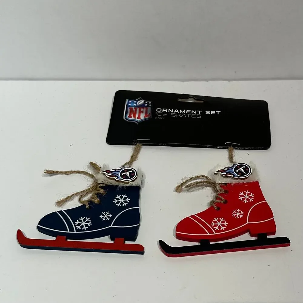 New In Package Tennessee Titans Ice Skate Christmas Ornaments NFL Red Blue